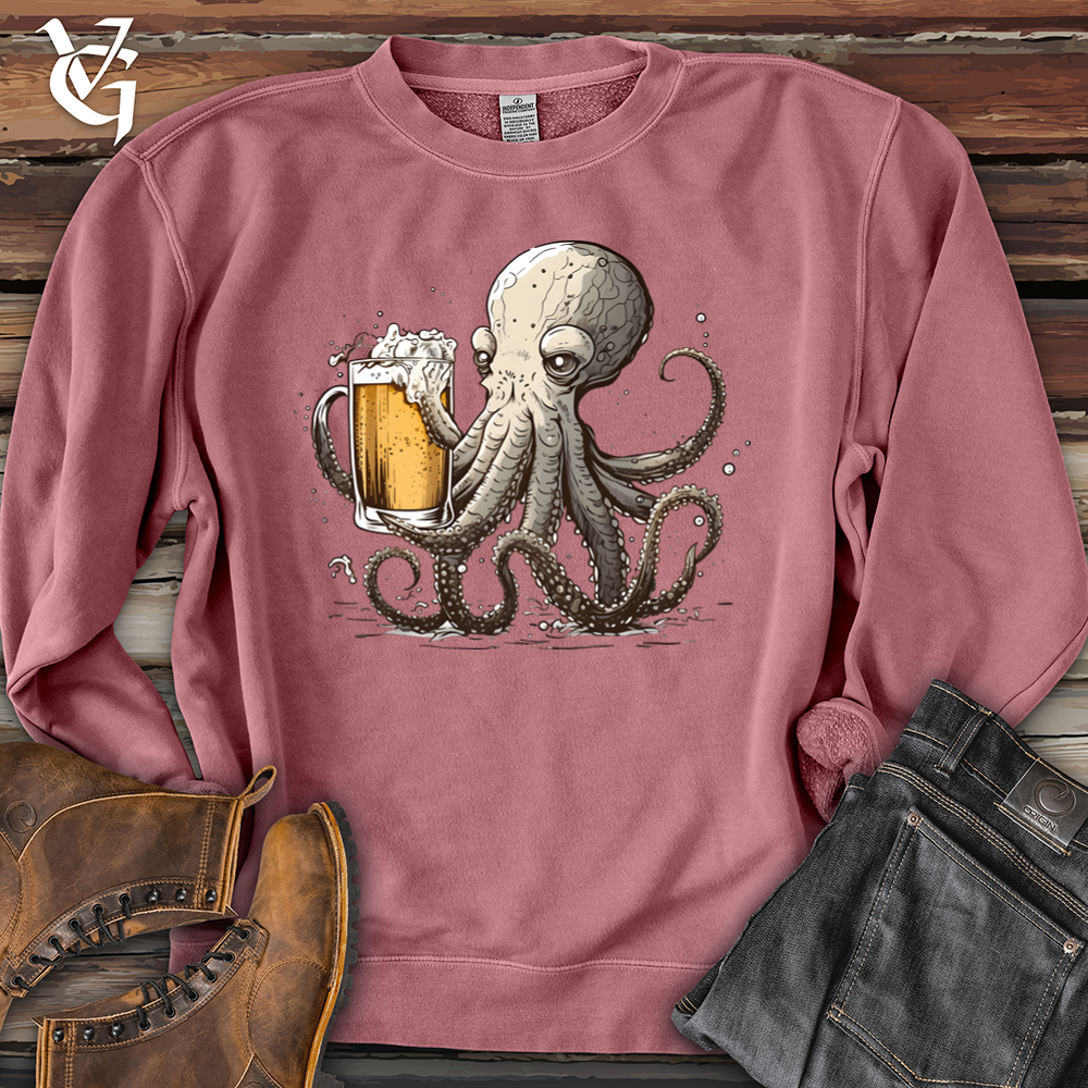 Viking Goods Octopus Happy Hour Pigment-Dyed Crewneck Pigment Maroon / L