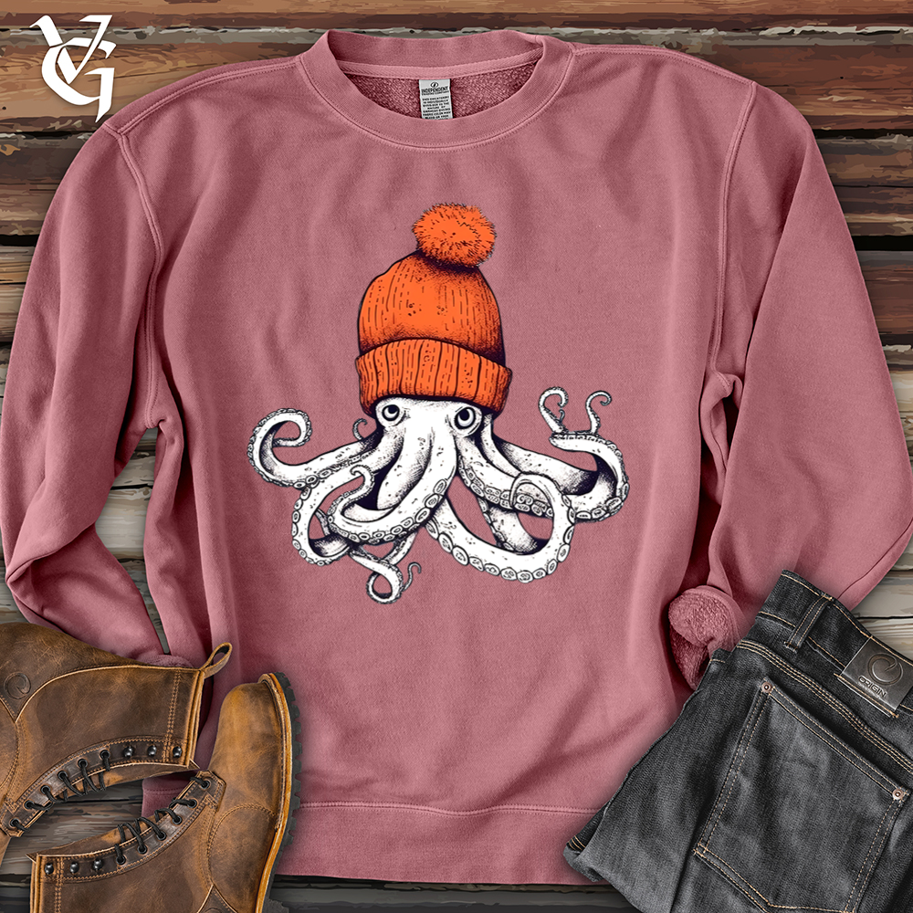 Viking Goods Octopus Orange Beanie Banjo Bison Pigment-Dyed Crewneck Pigment Maroon / L