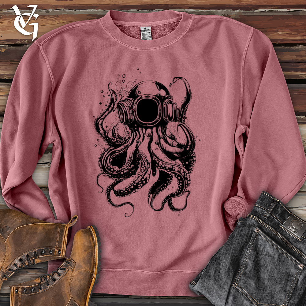Viking Goods Scuba Octopus Pigment-Dyed Crewneck Pigment Maroon / L