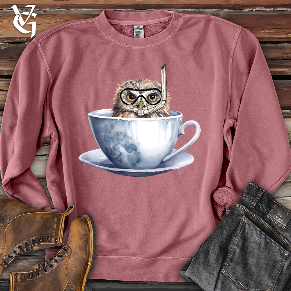 Viking Goods Snorkeling Owl Banjo Bison Pigment-Dyed Crewneck Pigment Maroon / L