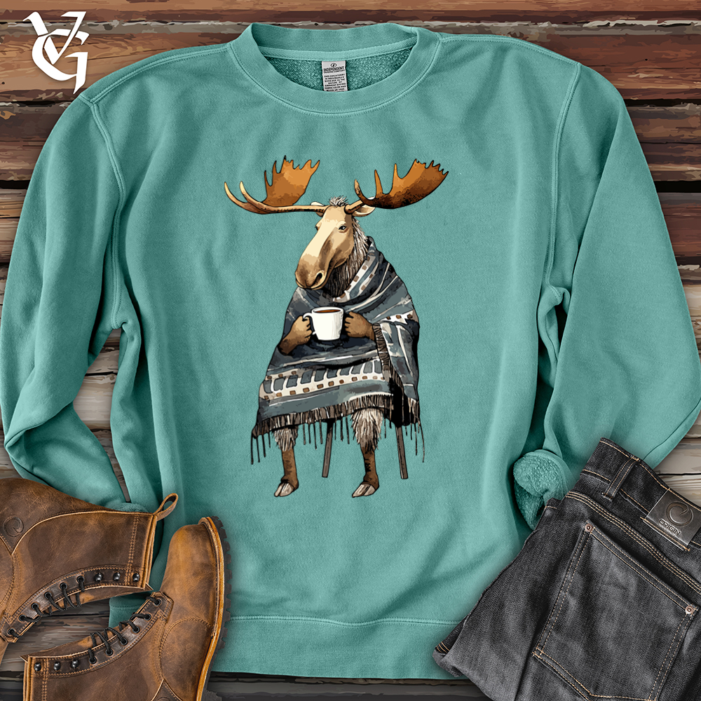 Viking Goods Coffee Drinking Moose Pigment-Dyed Crewneck Pigment Mint / L