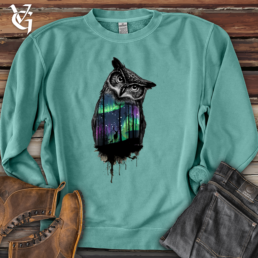 Viking Goods Northern Lights Owl Pigment-Dyed Crewneck Pigment Mint / L