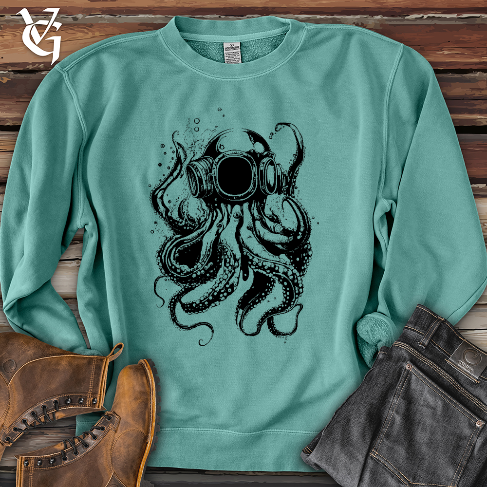 Viking Goods Scuba Octopus Banjo Bison Pigment-Dyed Crewneck Pigment Mint / L