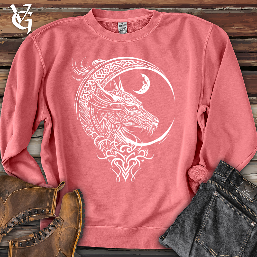 Viking Goods Celtic dragon and moon Pigment-Dyed Crewneck Pigment Pink / L