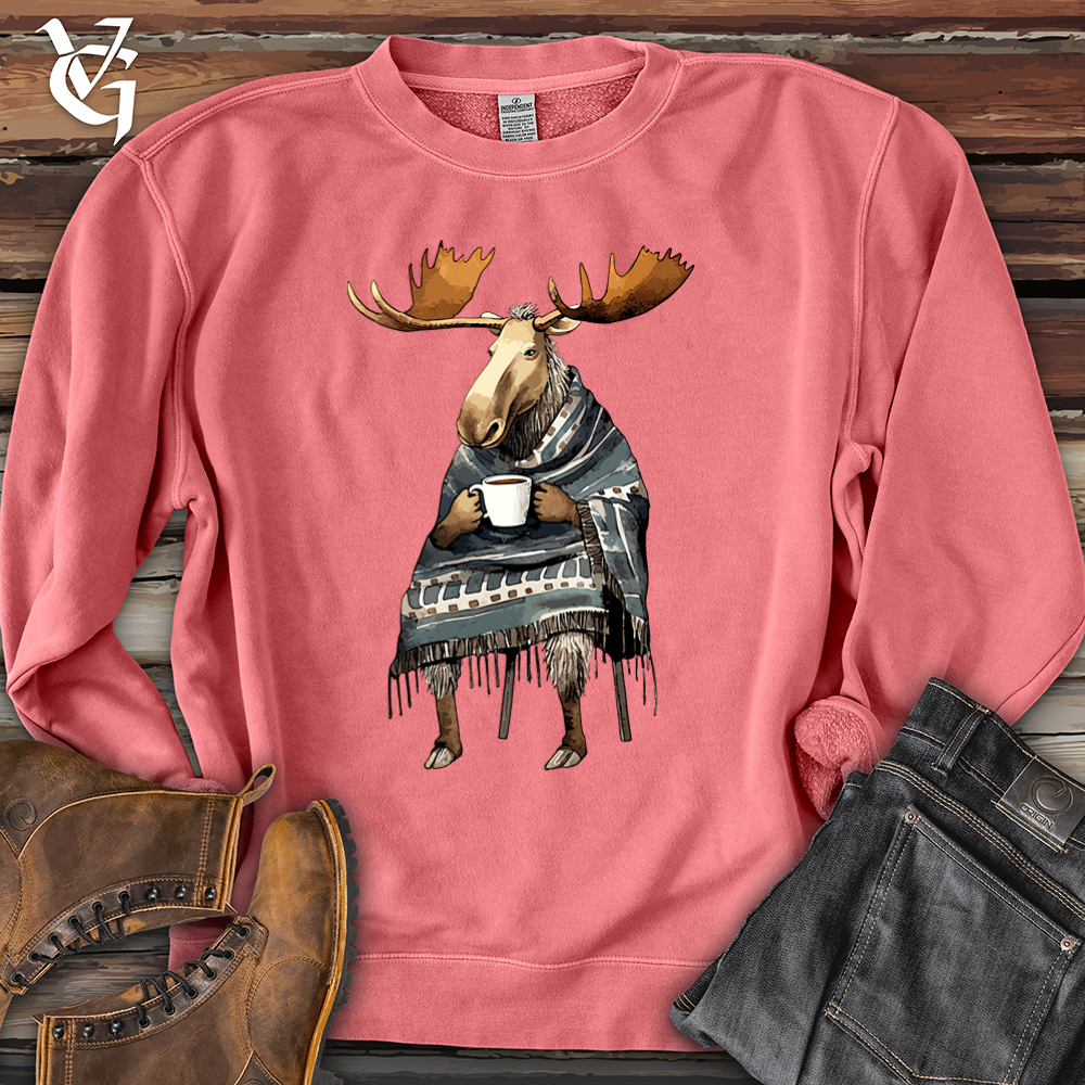Viking Goods Coffee Drinking Moose Banjo Bison Pigment-Dyed Crewneck Pigment Pink / L