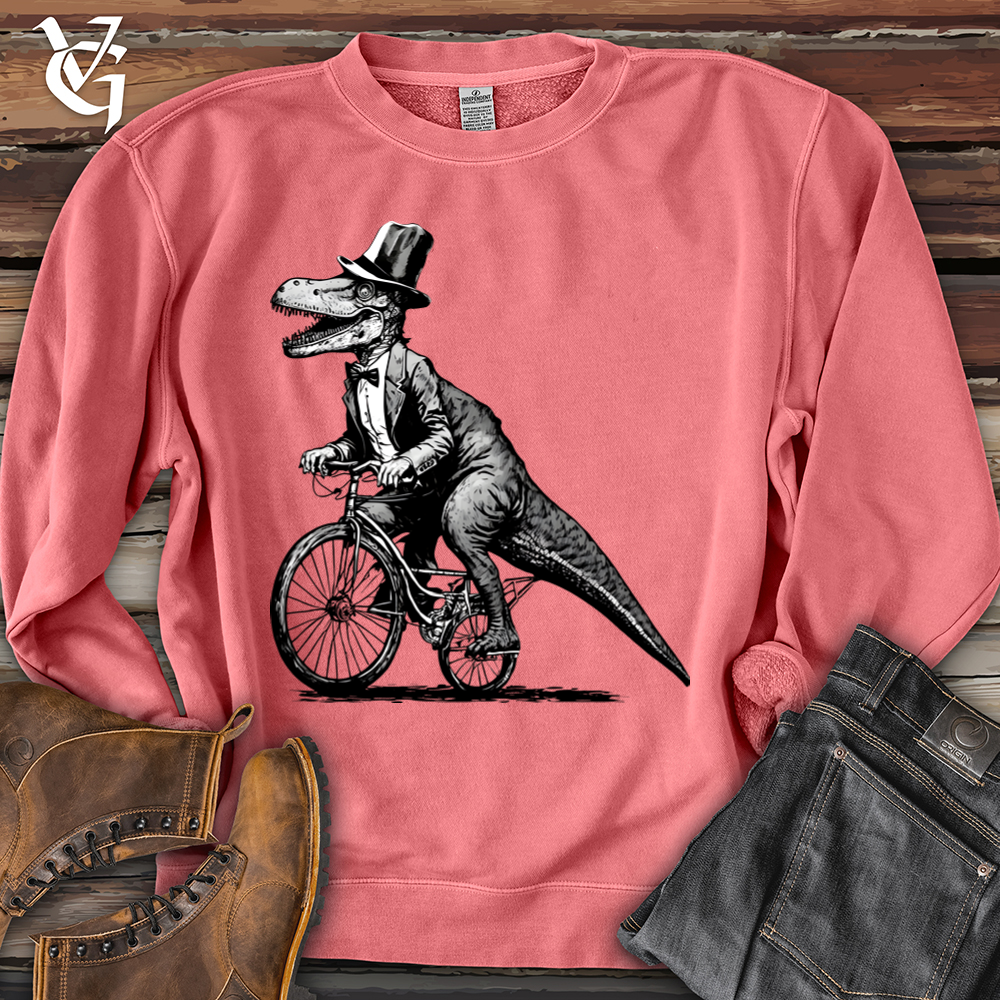 Viking Goods Dinosaur Riding a Bike Banjo Bison Pigment-Dyed Crewneck Pigment Pink / L