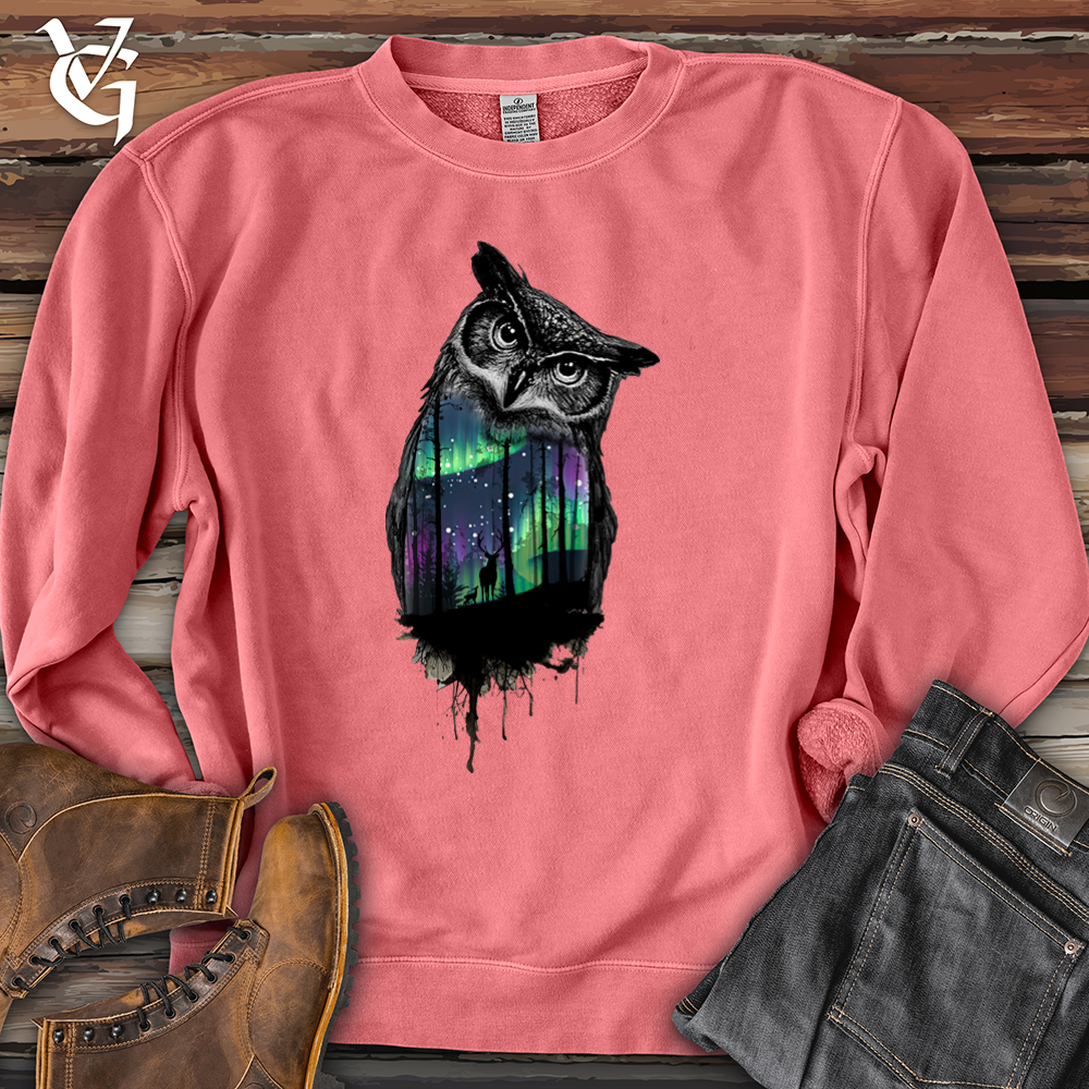 Viking Goods Northern Lights Owl Pigment-Dyed Crewneck Pigment Pink / L