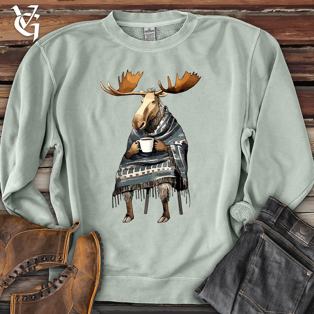 Viking Goods Coffee Drinking Moose Pigment-Dyed Crewneck Pigment Sage / L