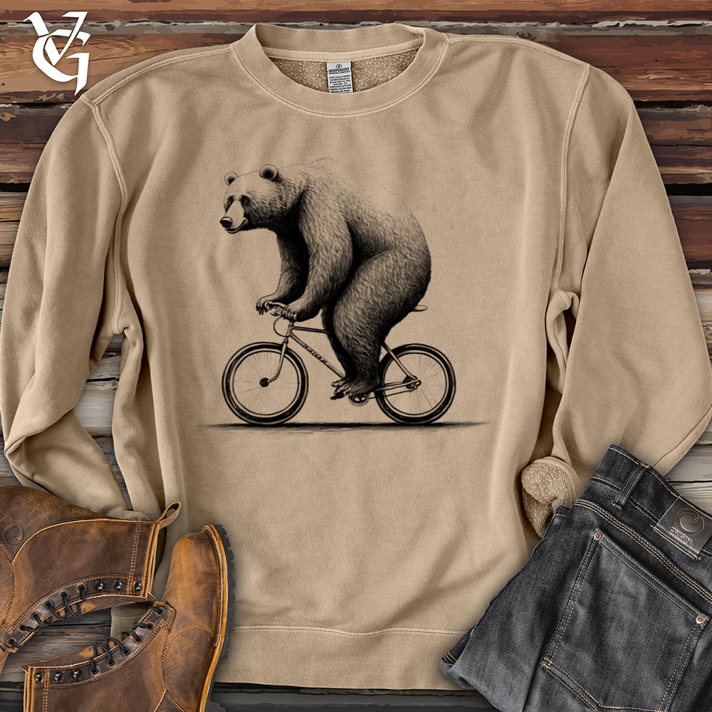 Viking Goods Bear Riding Bike Pigment-Dyed Crewneck Pigment Sandstone / L