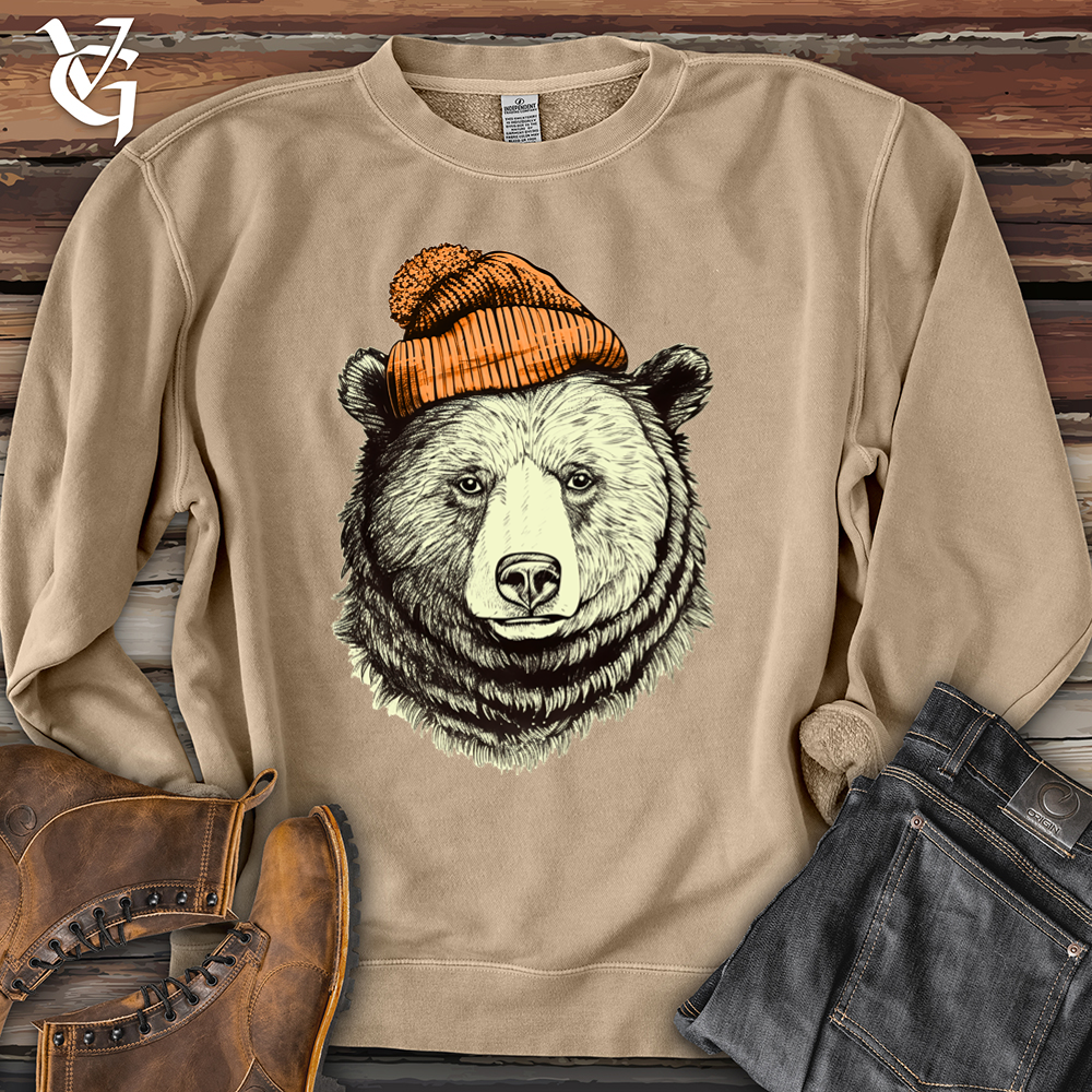 Viking Goods Bear Wearing Hunters Beanie Pigment-Dyed Crewneck Pigment Sandstone / L