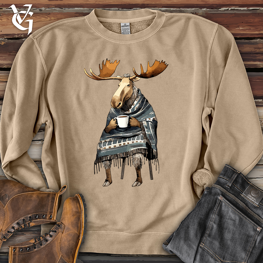 Viking Goods Coffee Drinking Moose Pigment-Dyed Crewneck Pigment Sandstone / L