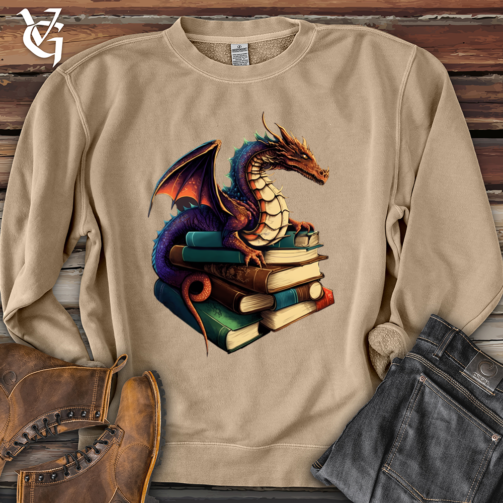 Viking Goods Dragon Book Hoarder Pigment-Dyed Crewneck Pigment Sandstone / L