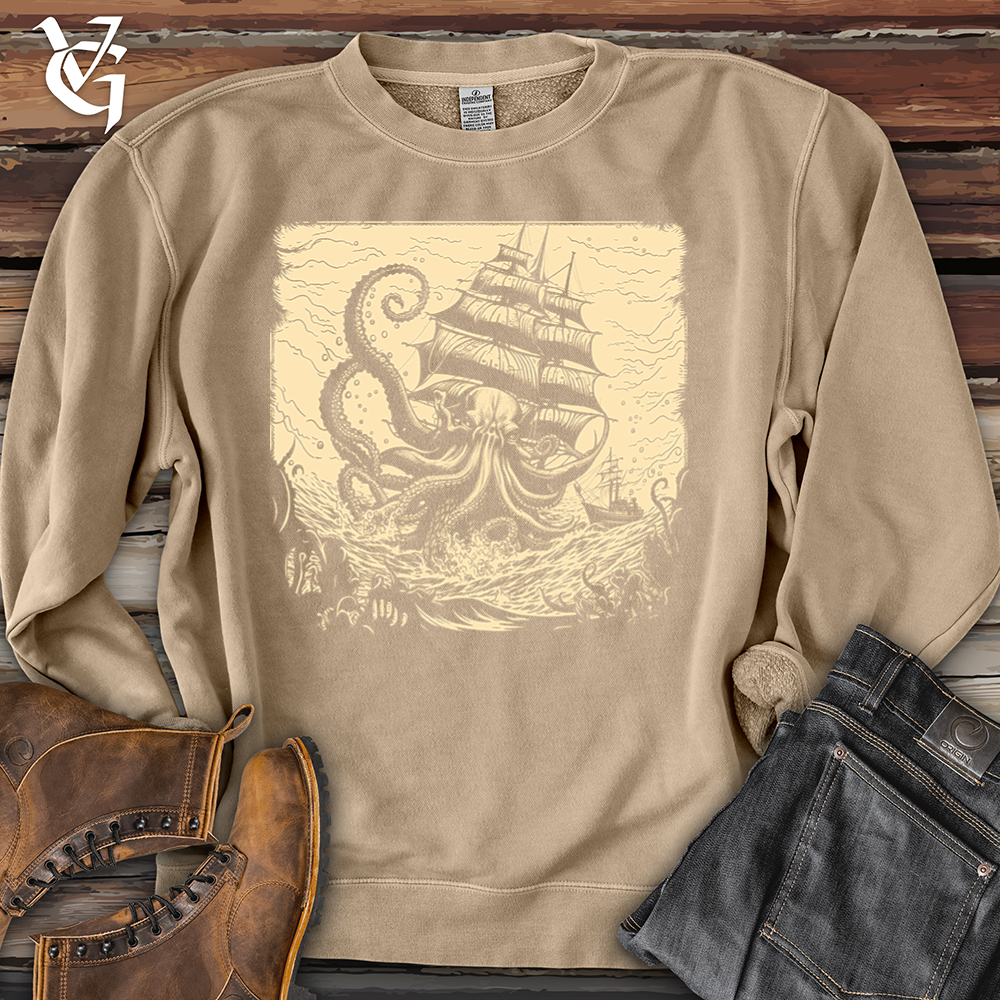 Viking Goods Kraken At Sea Pigment-Dyed Crewneck Pigment Sandstone / L