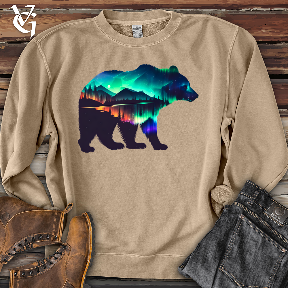 Viking Goods Northern Lights Bear Pigment-Dyed Crewneck Pigment Sandstone / L