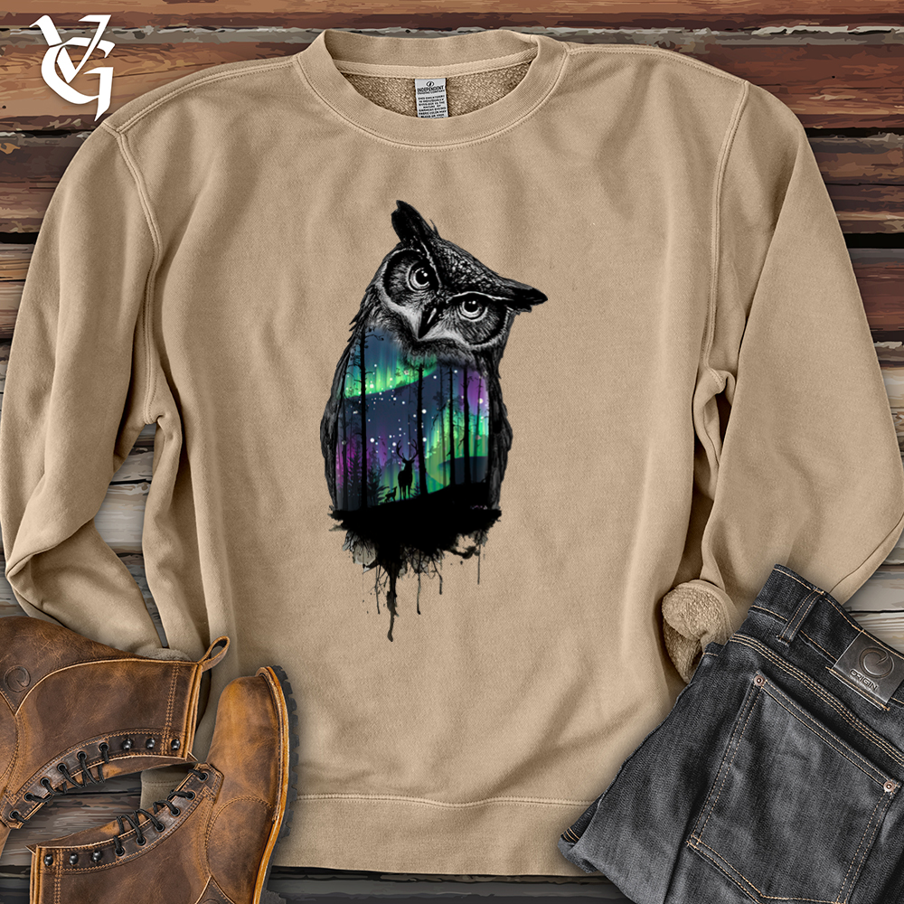 Viking Goods Northern Lights Owl Pigment-Dyed Crewneck Pigment Sandstone / L
