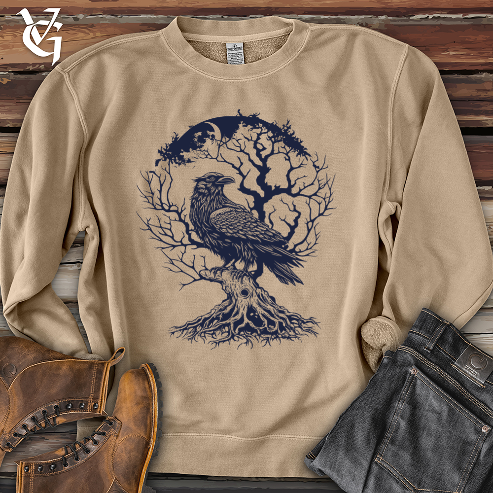 Viking Goods Raven and Old Tree Tattoo Pigment-Dyed Crewneck Pigment Sandstone / L