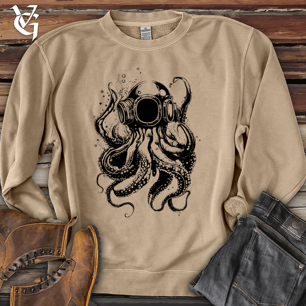 Viking Goods Scuba Octopus Banjo Bison Pigment-Dyed Crewneck Pigment Sandstone / L