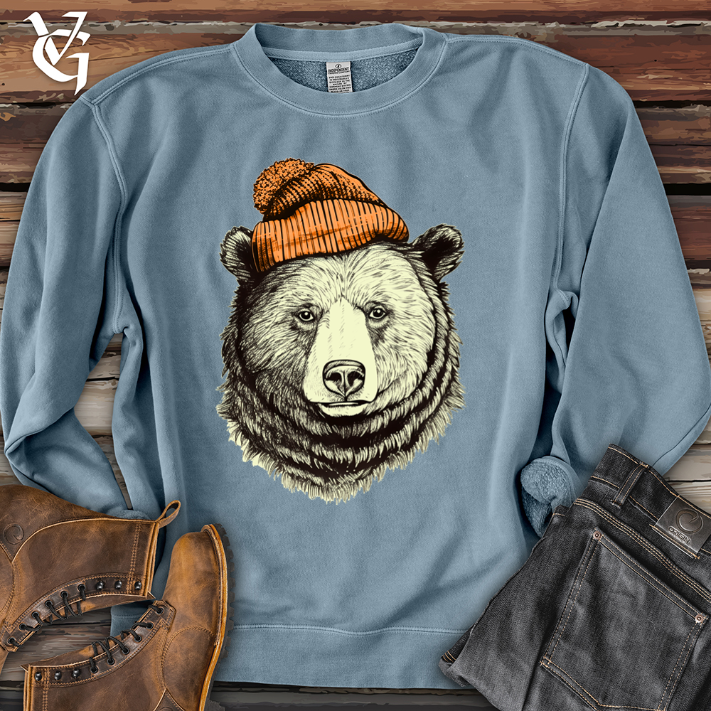 Viking Goods Bear Wearing Hunters Beanie Pigment-Dyed Crewneck Pigment Slate Blue / L