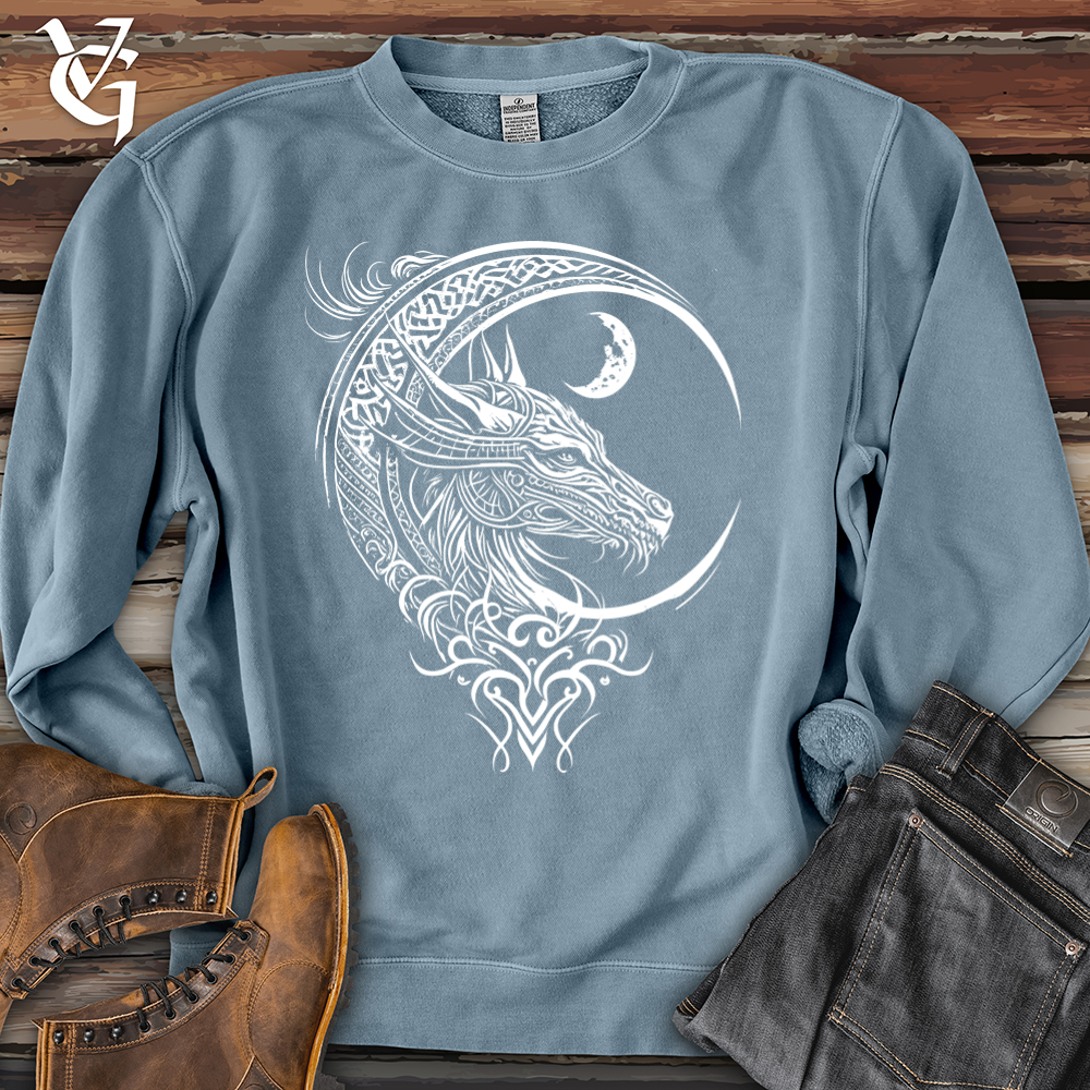 Viking Goods Celtic dragon and moon Pigment-Dyed Crewneck Pigment Slate Blue / L