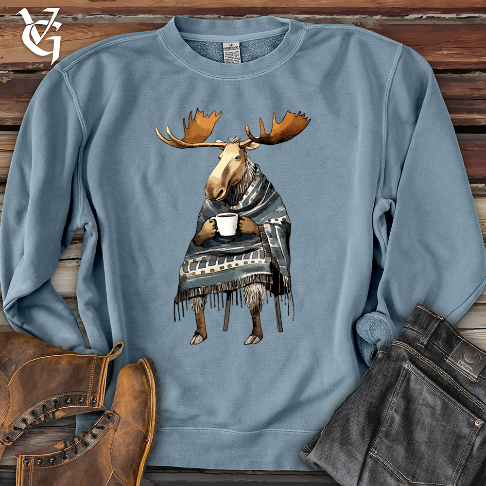Viking Goods Coffee Drinking Moose Pigment-Dyed Crewneck Pigment Slate Blue / L