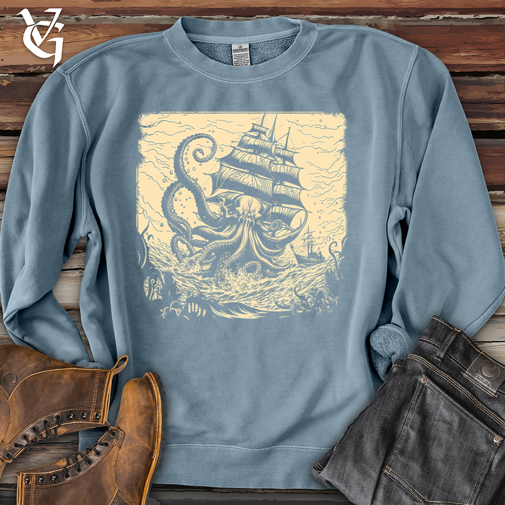 Viking Goods Kraken At Sea Pigment-Dyed Crewneck Pigment Slate Blue / L