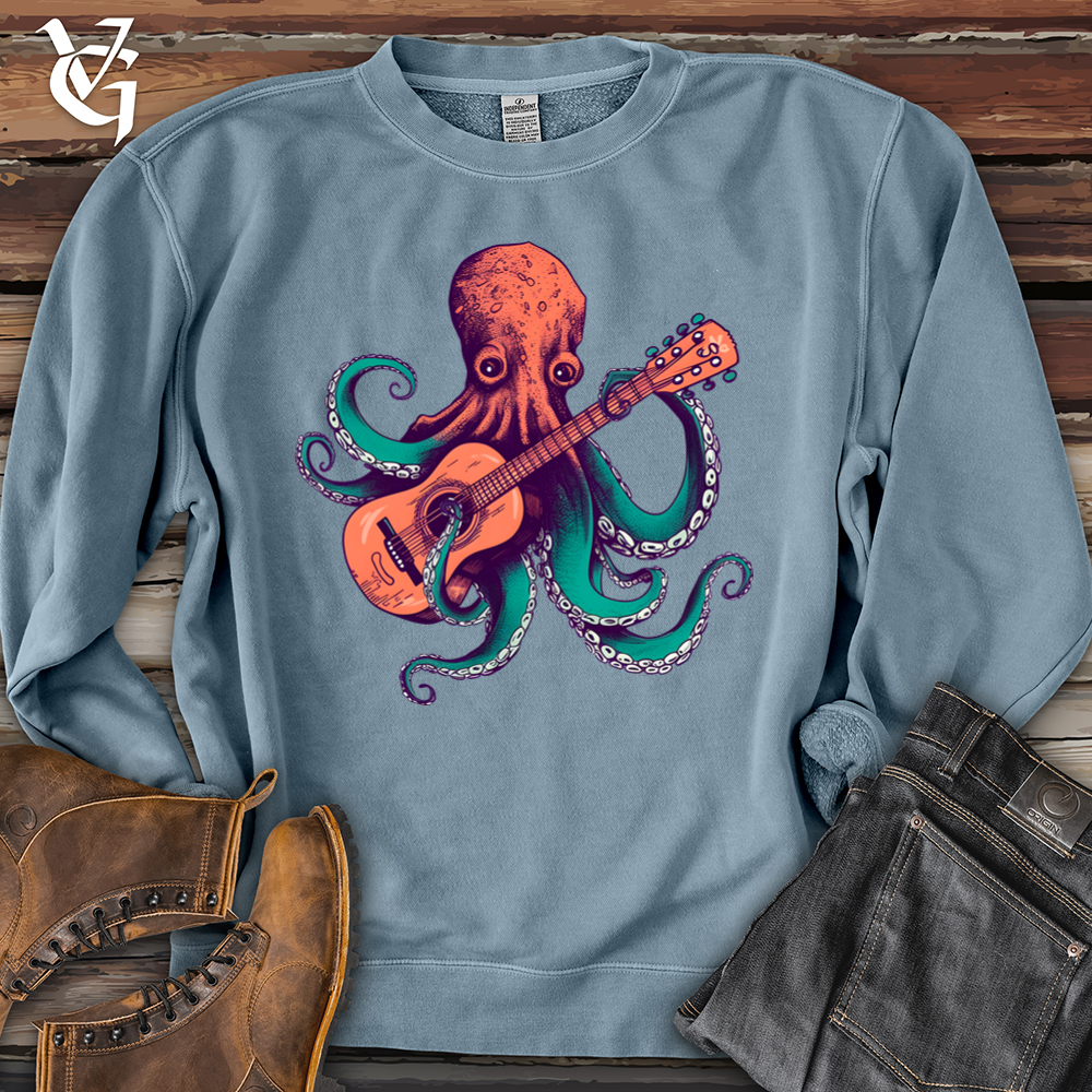 Viking Goods Octopus Guitarist Banjo Bison Pigment-Dyed Crewneck Pigment Slate Blue / L
