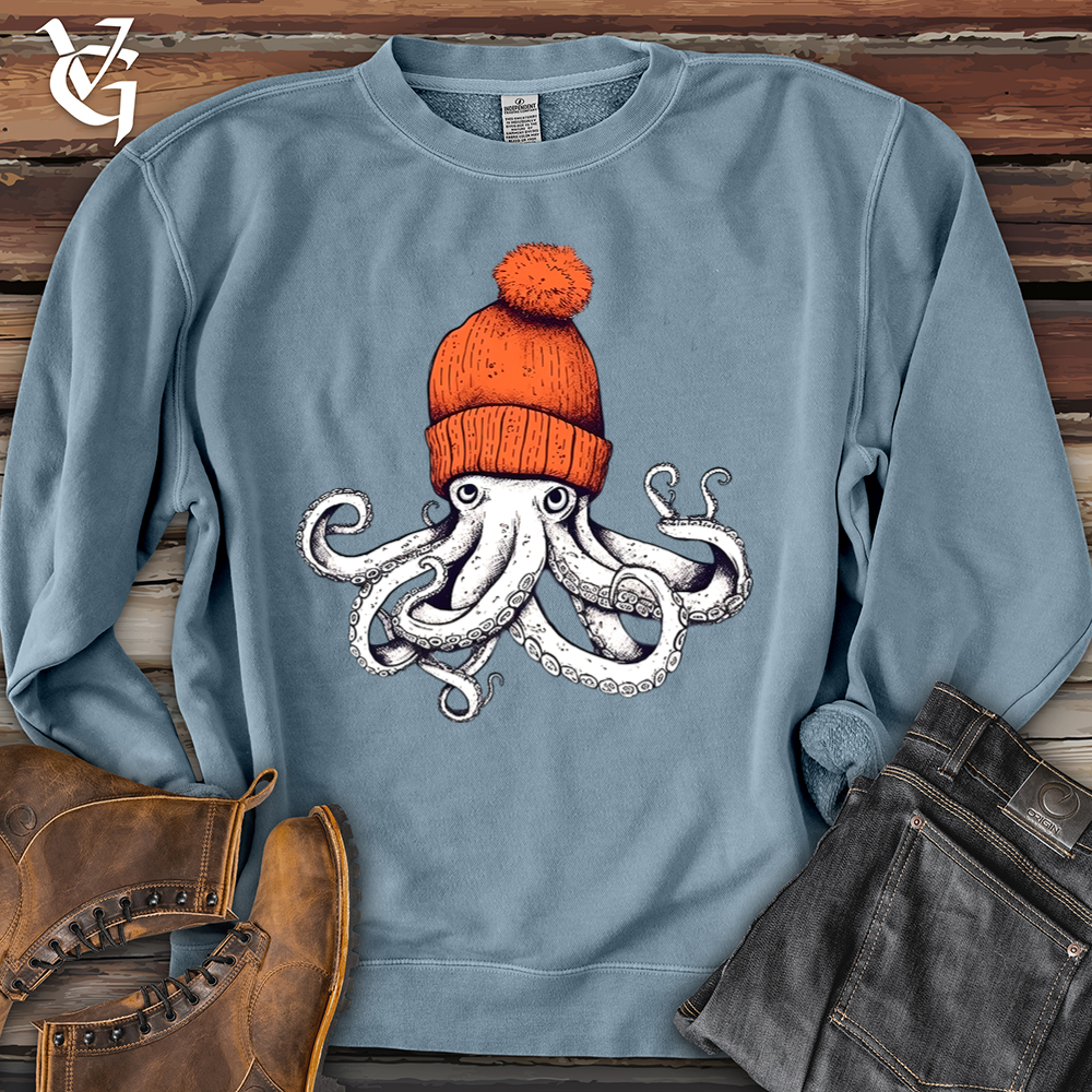 Viking Goods Octopus Orange Beanie Banjo Bison Pigment-Dyed Crewneck Pigment Slate Blue / L
