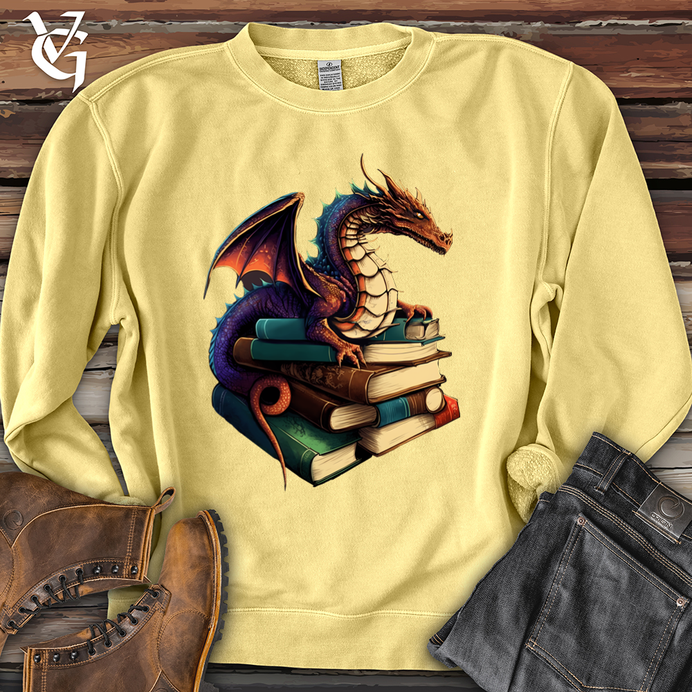 Viking Goods Dragon Book Hoarder Pigment-Dyed Crewneck Pigment Yellow / L