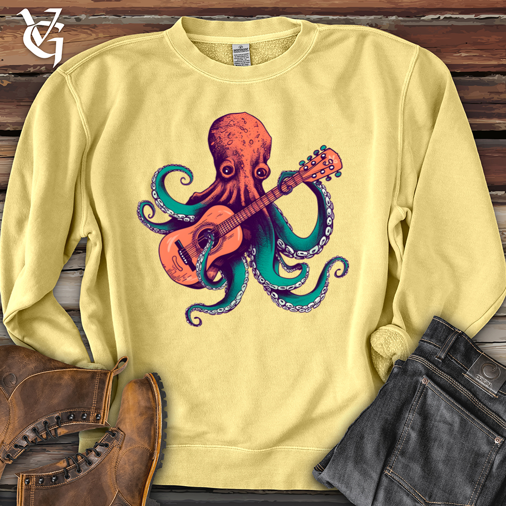 Viking Goods Octopus Guitarist Banjo Bison Pigment-Dyed Crewneck Pigment Yellow / L