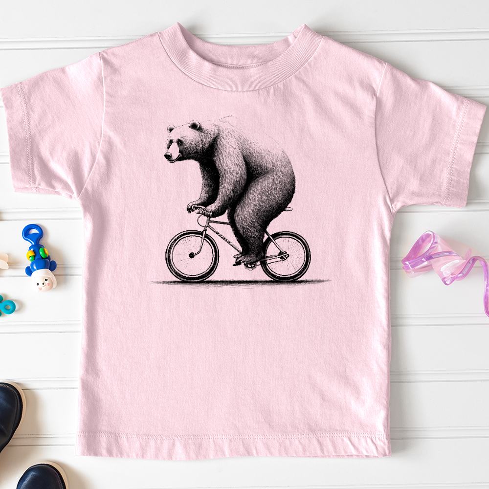 Viking Goods Bear Riding Bike Toddler Tee Pink / 2T