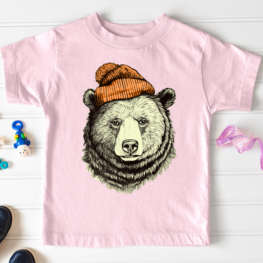 Viking Goods Bear Wearing Hunters Beanie Toddler Tee Pink / 2T