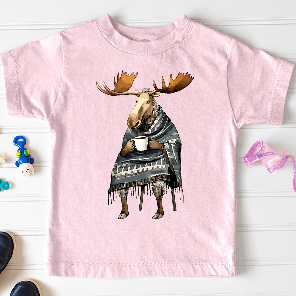 Viking Goods Coffee Drinking Moose Toddler Tee Pink / 2T