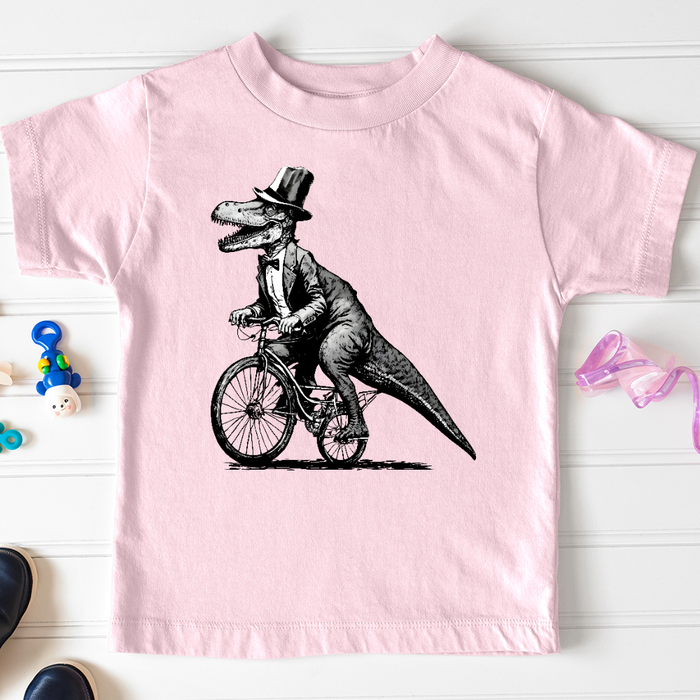 Viking Goods Dinosaur Riding a Bike Toddler Tee Pink / 2T