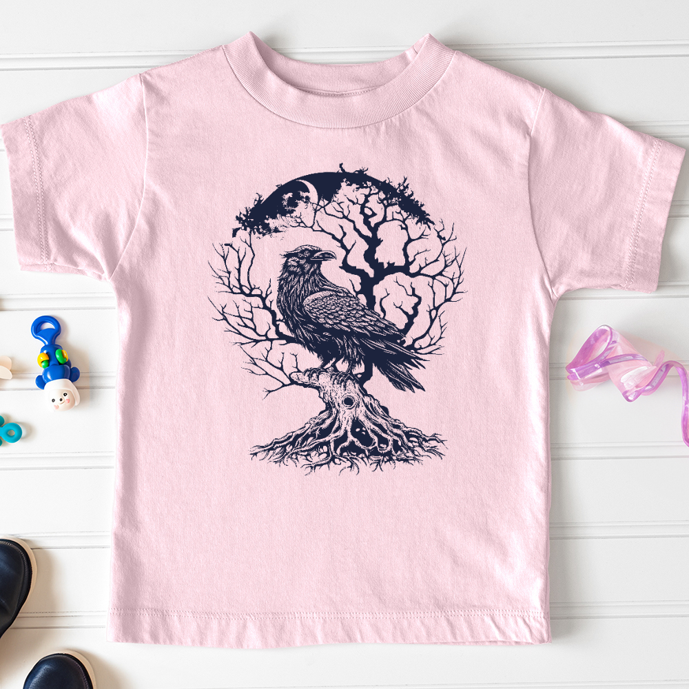 Viking Goods Raven and Old Tree Tattoo Toddler Tee Pink / 2T