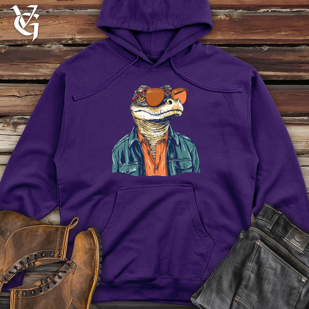 Viking Goods Alligator Bayou Hipster Coastal Chic Midweight Hooded Sweatshirt Purple / L