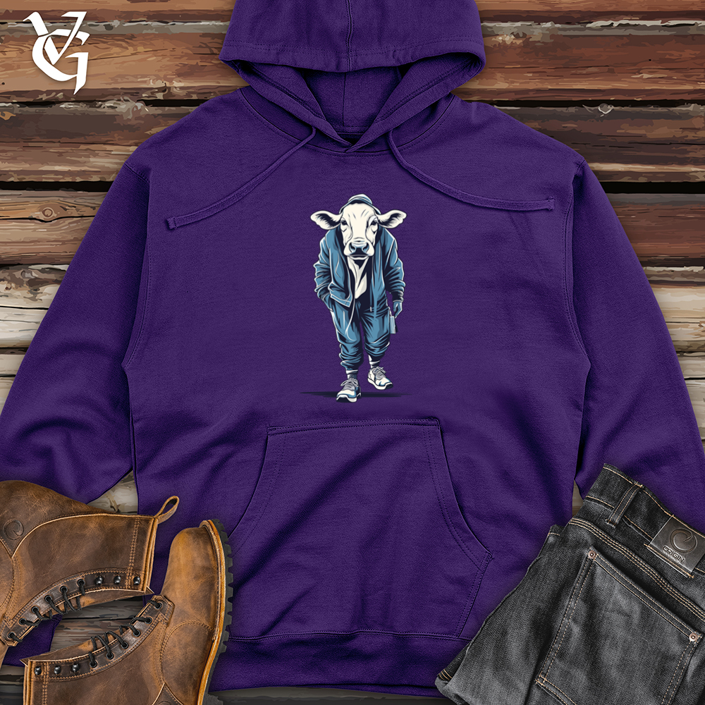 Viking Goods Cow Sweatsuit Crew Midweight Hooded Sweatshirt Purple / L