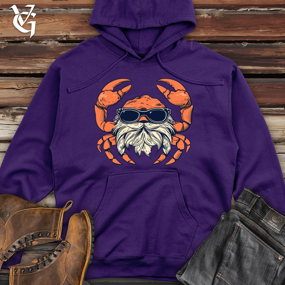 Viking Goods Crab Coastal Hipster Sandy Style Midweight Hooded Sweatshirt Purple / L