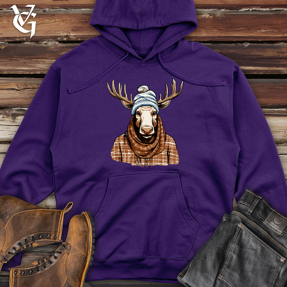 Viking Goods Moose Cozy Antler Beanie Comfort Midweight Hooded Sweatshirt Black / L