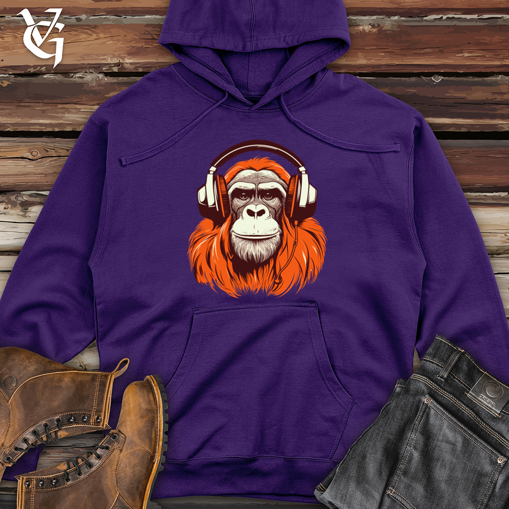 Viking Goods Orangutan Headphone Rainforest Rhythm Midweight Hooded Sweatshirt Classic Navy / L