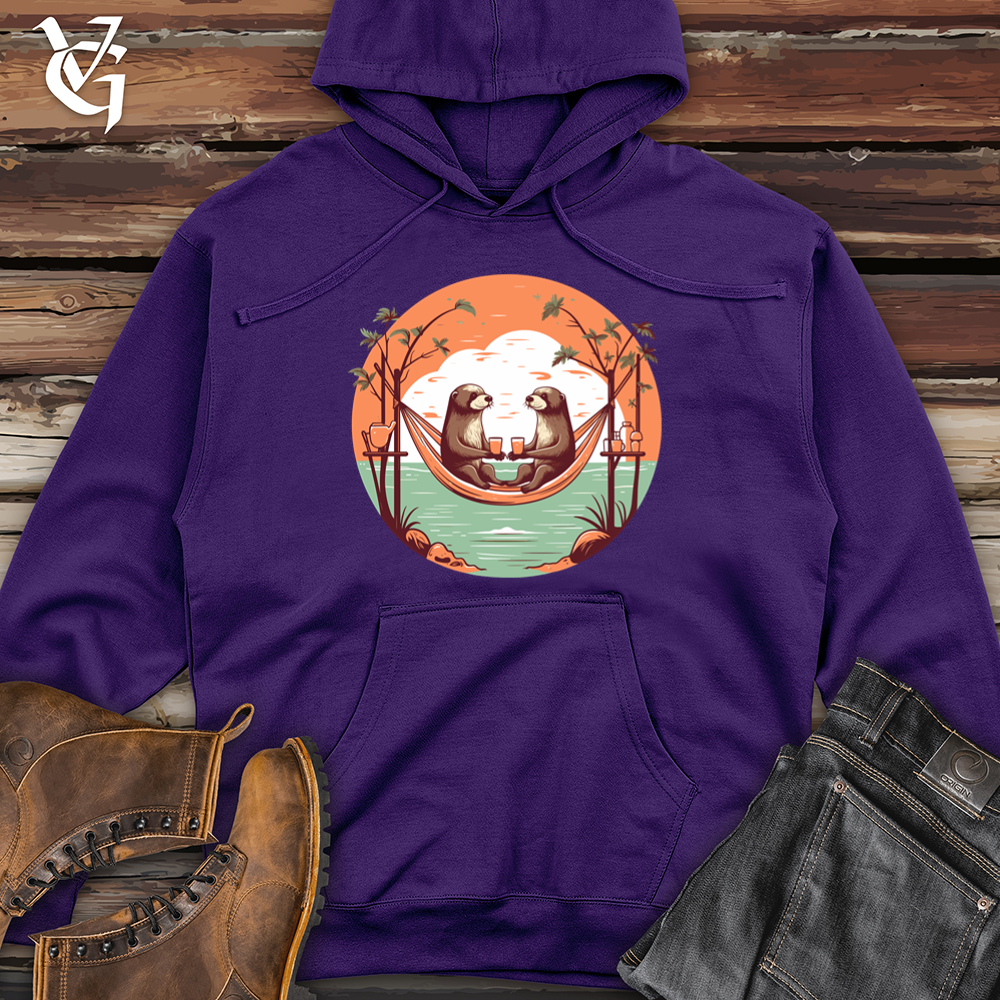 Viking Goods Otters Sunset Sip Midweight Hooded Sweatshirt Purple / L