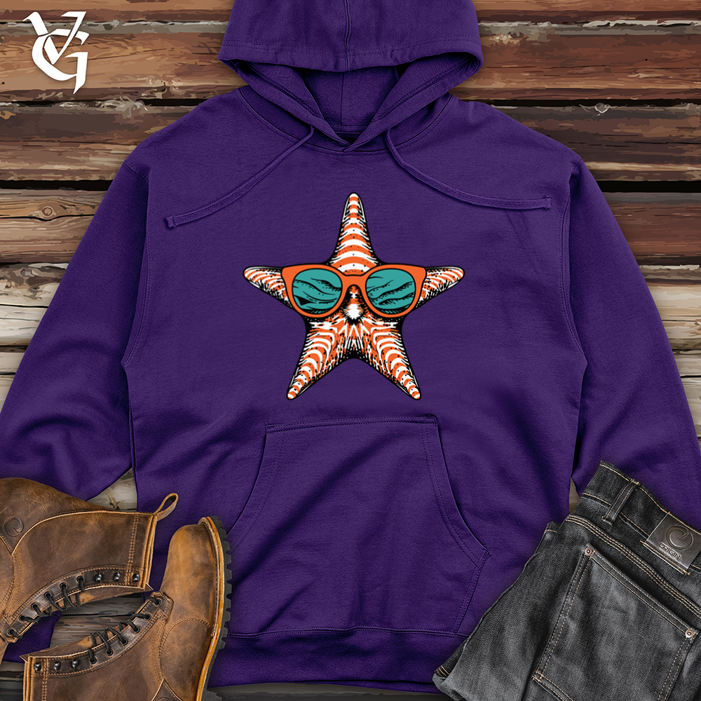 Viking Goods Starfish Seaside Chic Hipster Style Midweight Hooded Sweatshirt Black / L