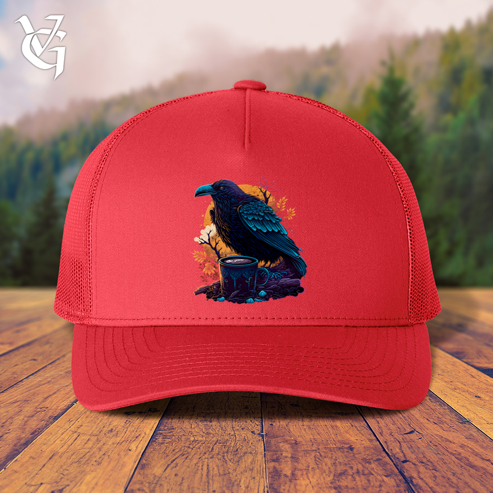 Viking Goods Black Raven Coffee Trucker Cap Red