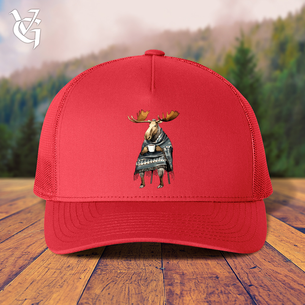 Viking Goods Coffee Drinking Moose Trucker Cap Red