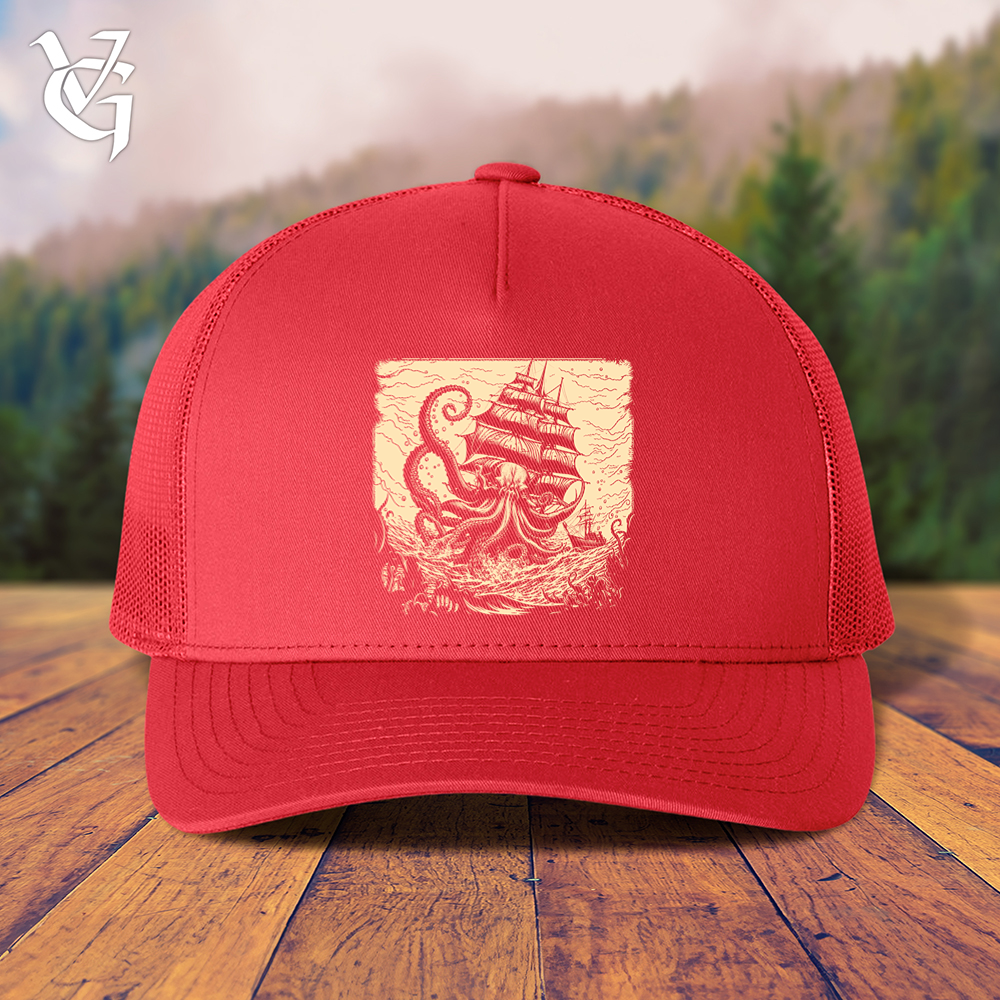 Viking Goods Kraken At Sea Trucker Cap Red