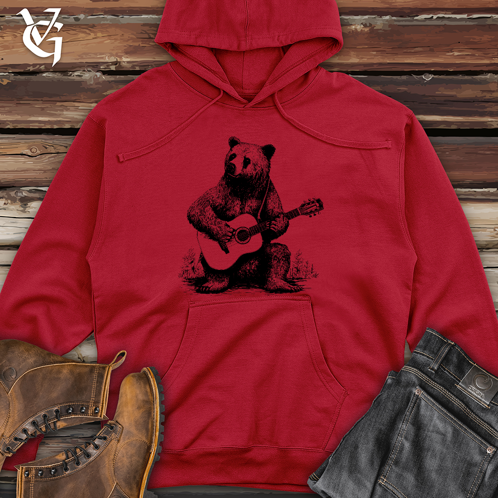 Viking Goods Bear Guitarist Midweight Hooded Sweatshirt Red / L