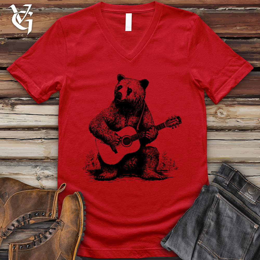 Viking Goods Bear Guitarist V-Neck Tee Red / L