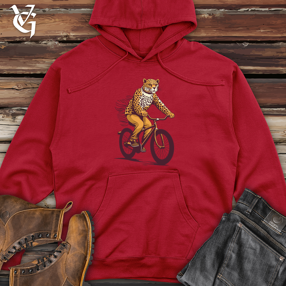 Viking Goods Cheetah Bicycle Chase Midweight Hooded Sweatshirt Red / L