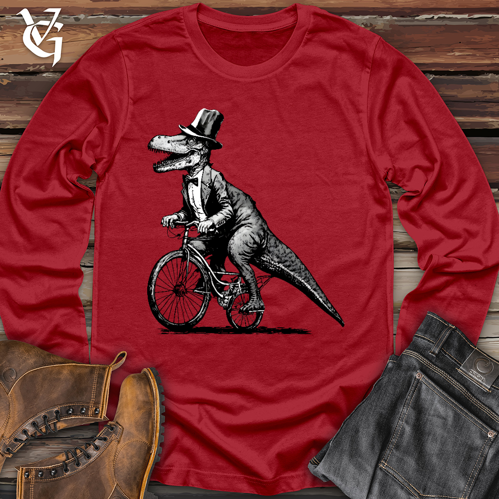 Viking Goods Dinosaur Riding a Bike Long Sleeve Red / L