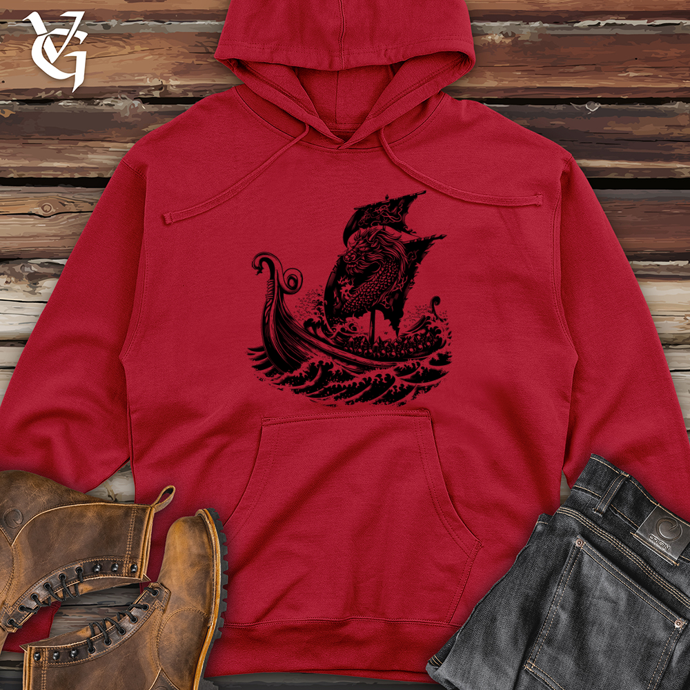 Viking Goods Dragon Ship Voyage Midweight Hooded Sweatshirt Red / L