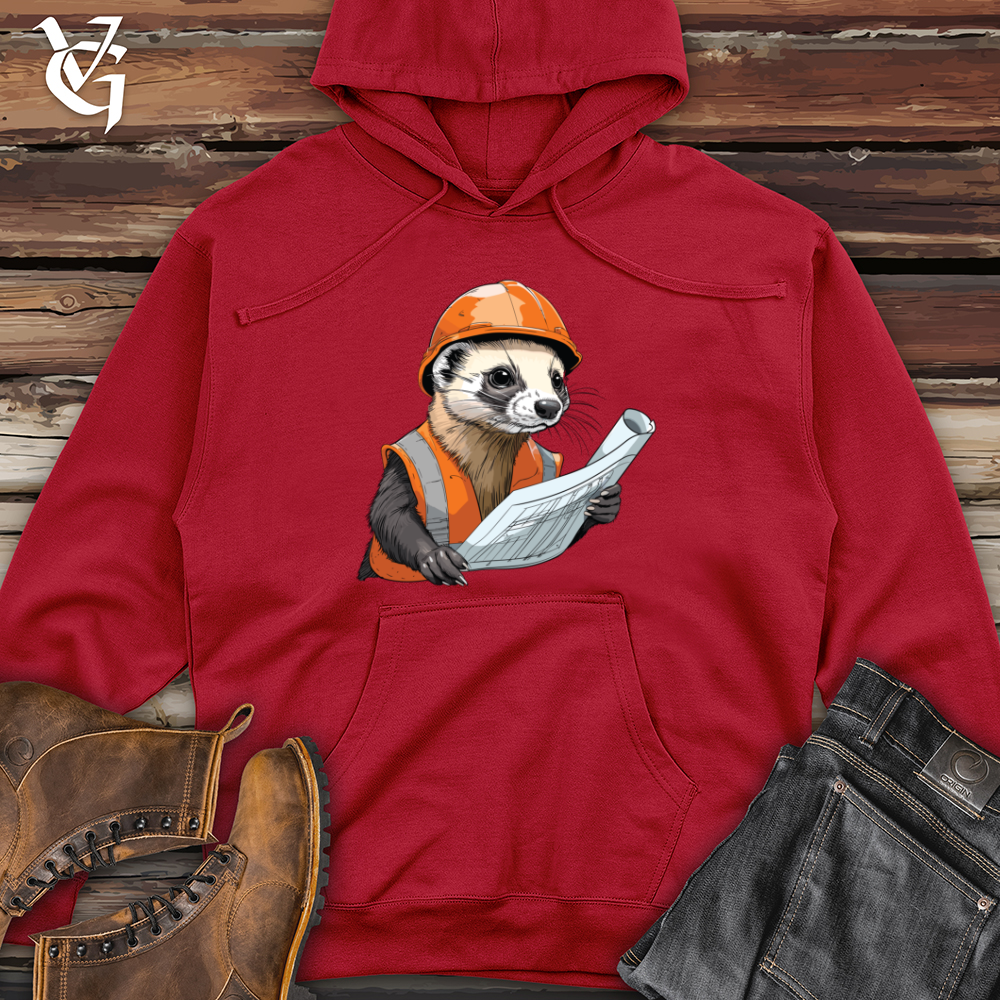 Viking Goods Ferret Engineer Blueprint Midweight Hooded Sweatshirt Red / L